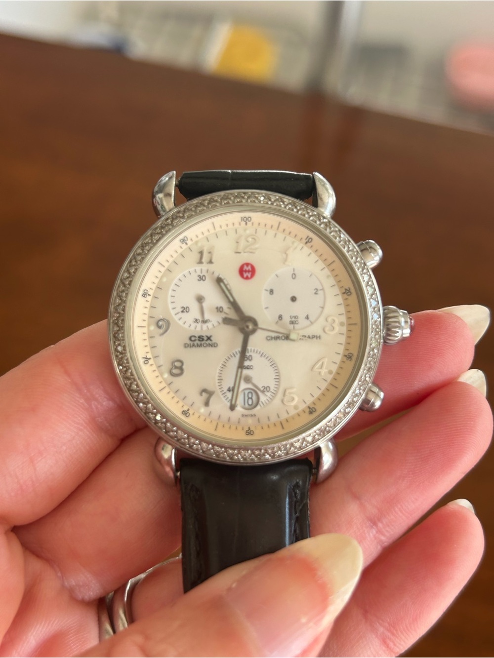 Michele White Mother-of-Pearl CSX Diamond Chronograph